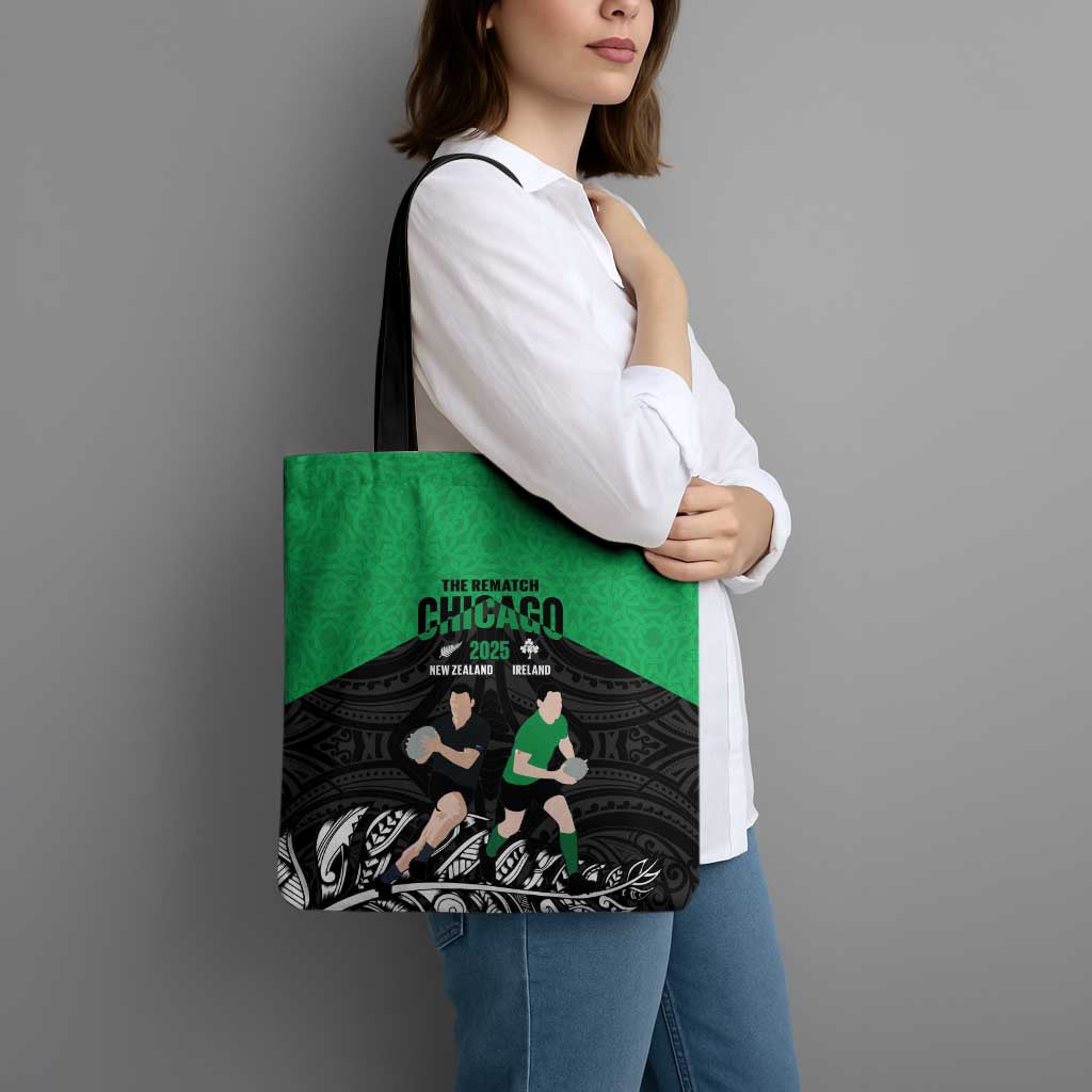 New Zealand and Ireland Rugby Tote Bag Chicago 2025 Go All Black Shamrocks - Aussie Hoodie
