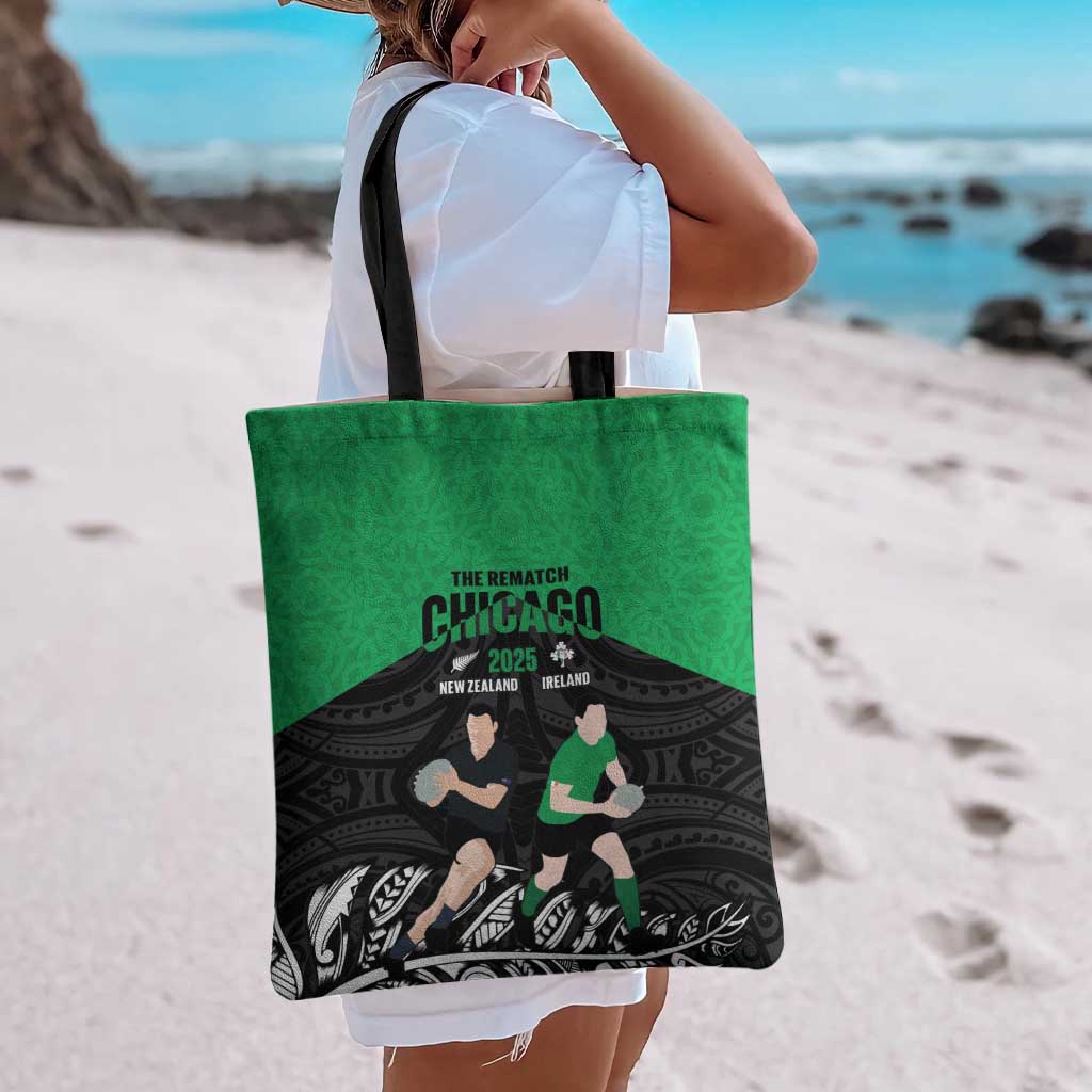 New Zealand and Ireland Rugby Tote Bag Chicago 2025 Go All Black Shamrocks - Aussie Hoodie