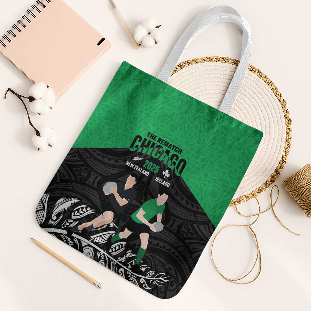 New Zealand and Ireland Rugby Tote Bag Chicago 2025 Go All Black Shamrocks - Aussie Hoodie