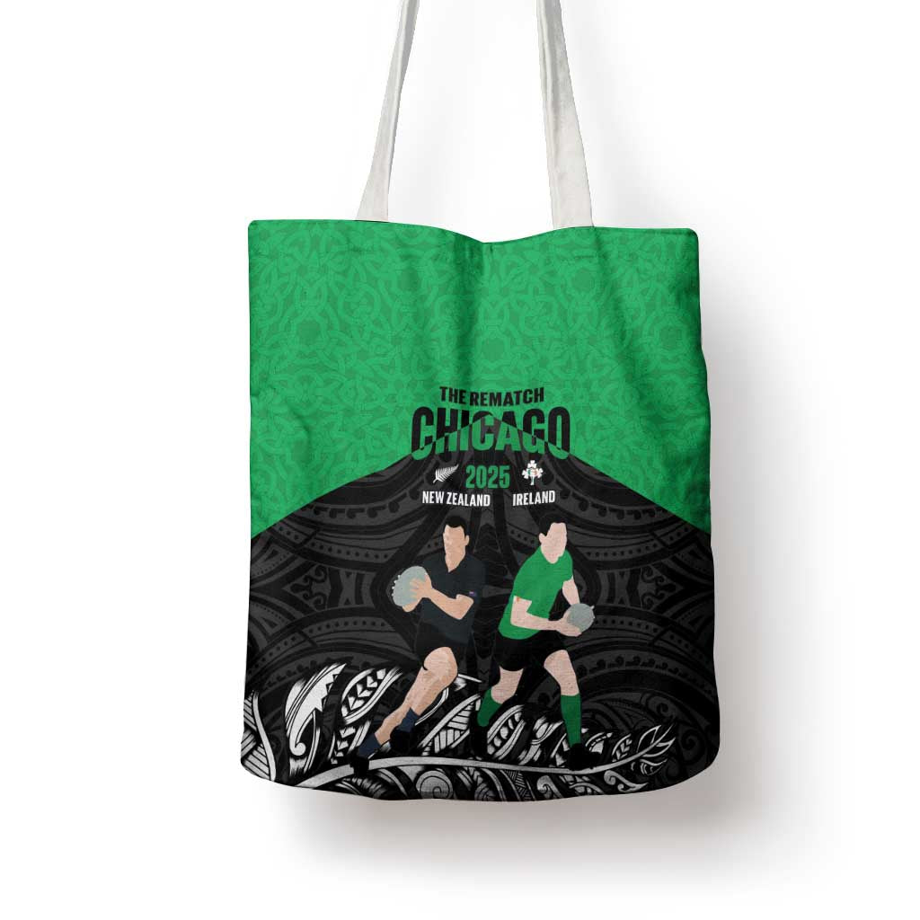 New Zealand and Ireland Rugby Tote Bag Chicago 2025 Go All Black Shamrocks - Aussie Hoodie