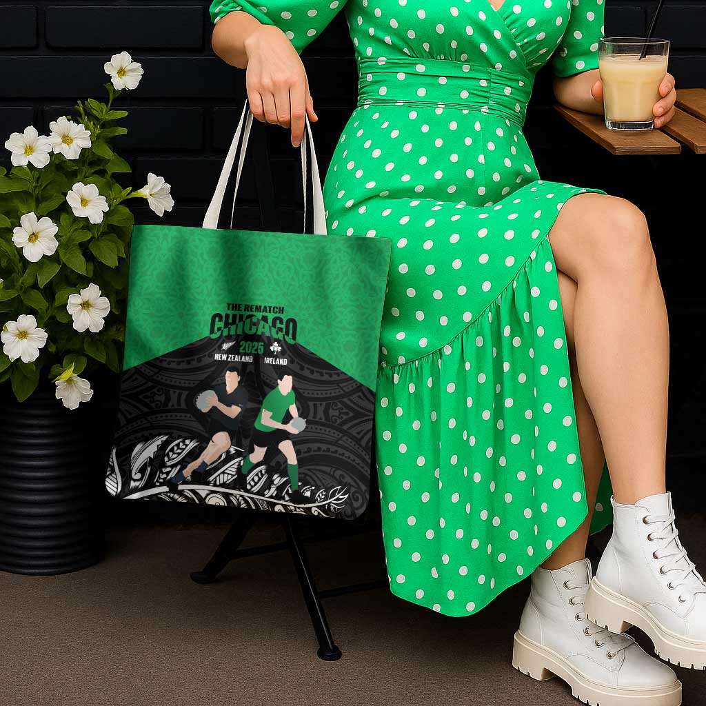 New Zealand and Ireland Rugby Tote Bag Chicago 2025 Go All Black Shamrocks - Aussie Hoodie