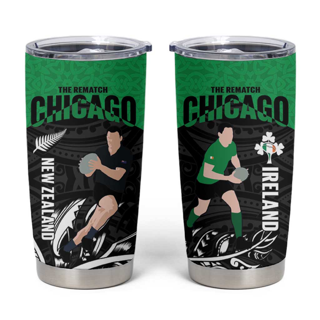 New Zealand and Ireland Rugby Tumbler Cup Chicago 2025 Go All Black Shamrocks - Aussie Hoodie