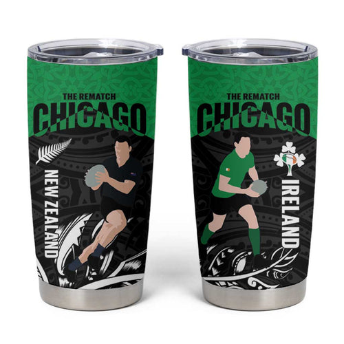 New Zealand and Ireland Rugby Tumbler Cup Chicago 2025 Go All Black Shamrocks - Aussie Hoodie