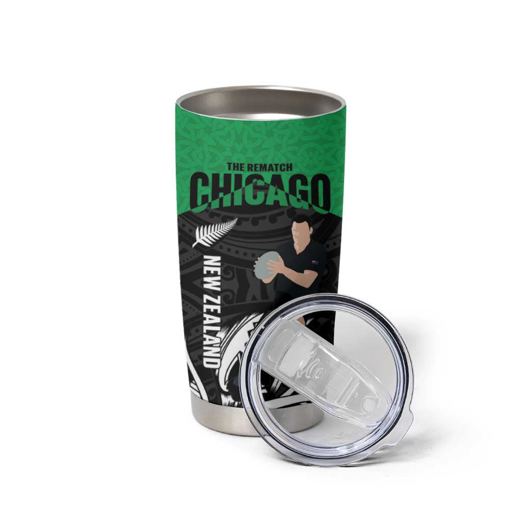 New Zealand and Ireland Rugby Tumbler Cup Chicago 2025 Go All Black Shamrocks - Aussie Hoodie
