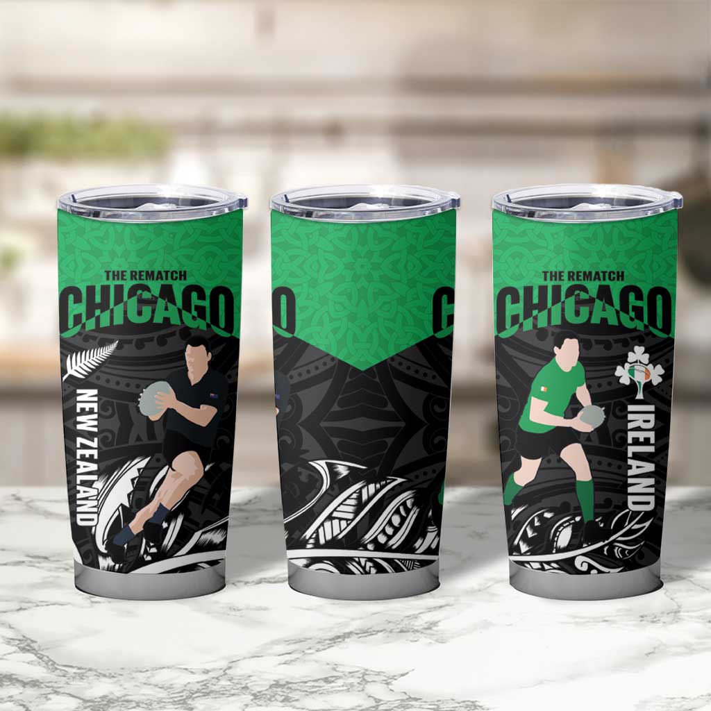 New Zealand and Ireland Rugby Tumbler Cup Chicago 2025 Go All Black Shamrocks - Aussie Hoodie