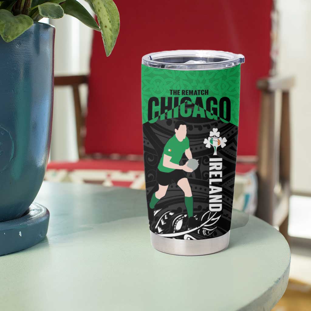 New Zealand and Ireland Rugby Tumbler Cup Chicago 2025 Go All Black Shamrocks - Aussie Hoodie