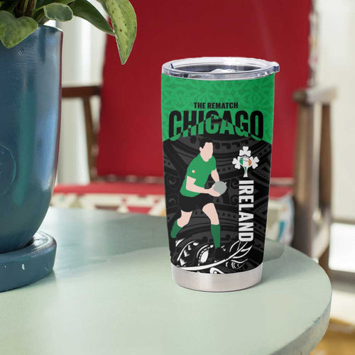 New Zealand and Ireland Rugby Tumbler Cup Chicago 2025 Go All Black Shamrocks - Aussie Hoodie