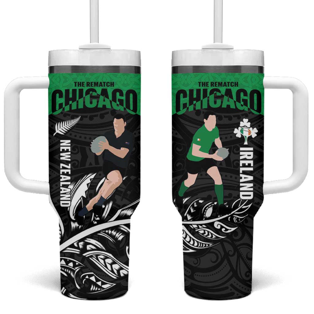 New Zealand and Ireland Rugby Tumbler With Handle Chicago 2025 Go All Black Shamrocks - Aussie Hoodie