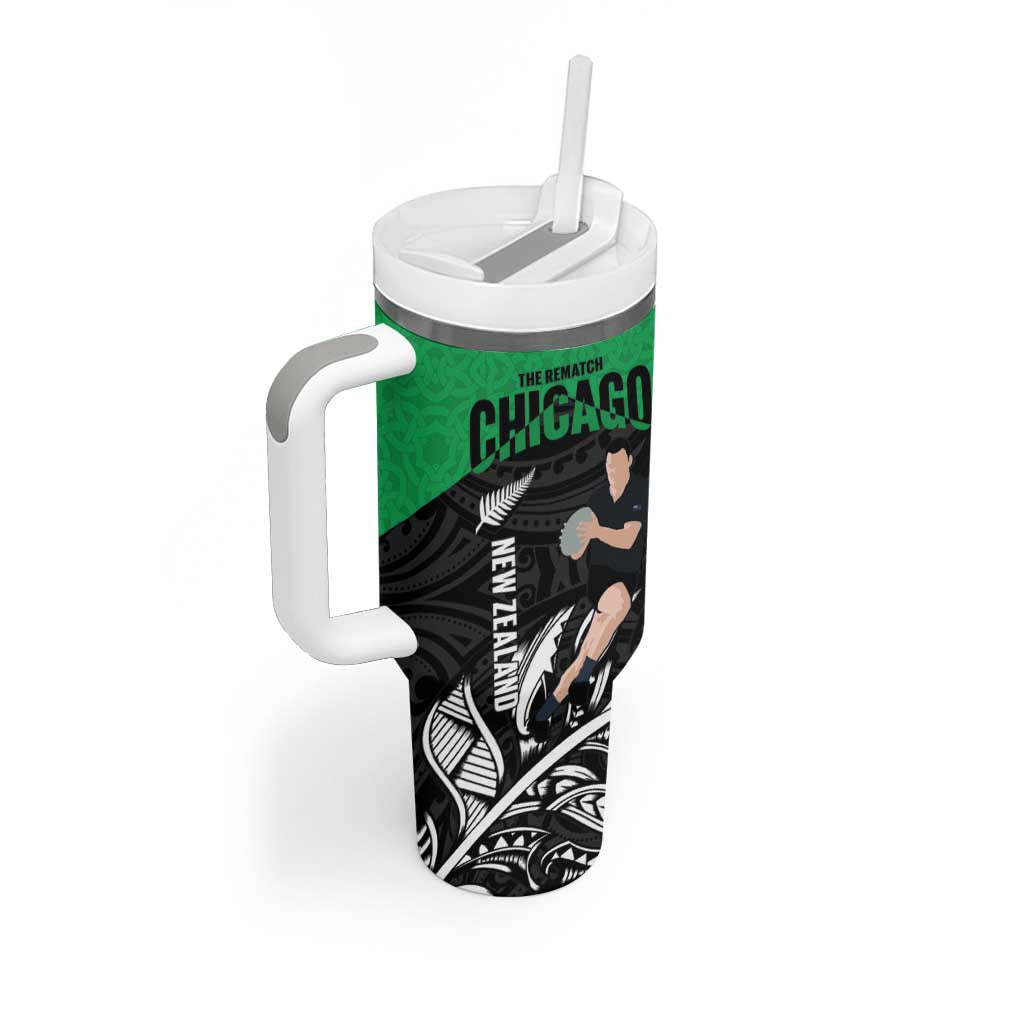 New Zealand and Ireland Rugby Tumbler With Handle Chicago 2025 Go All Black Shamrocks - Aussie Hoodie