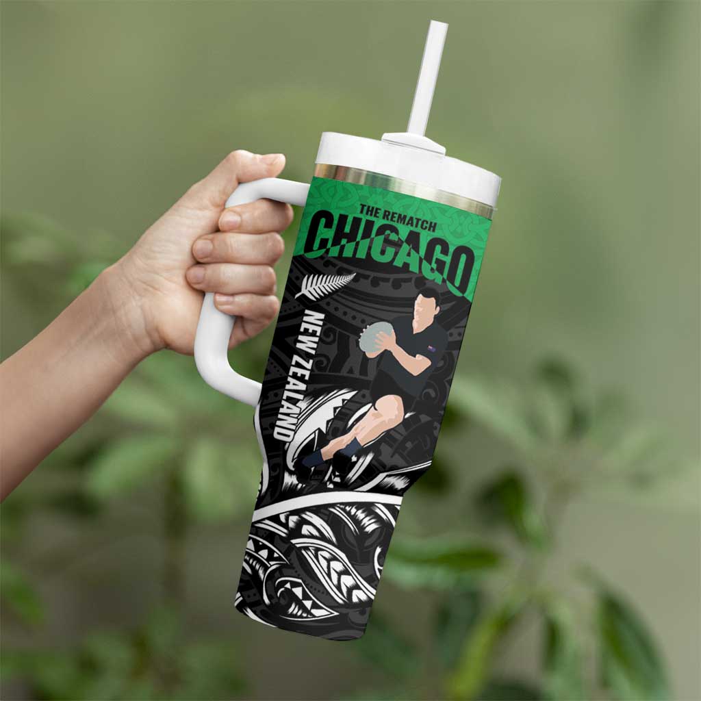 New Zealand and Ireland Rugby Tumbler With Handle Chicago 2025 Go All Black Shamrocks - Aussie Hoodie