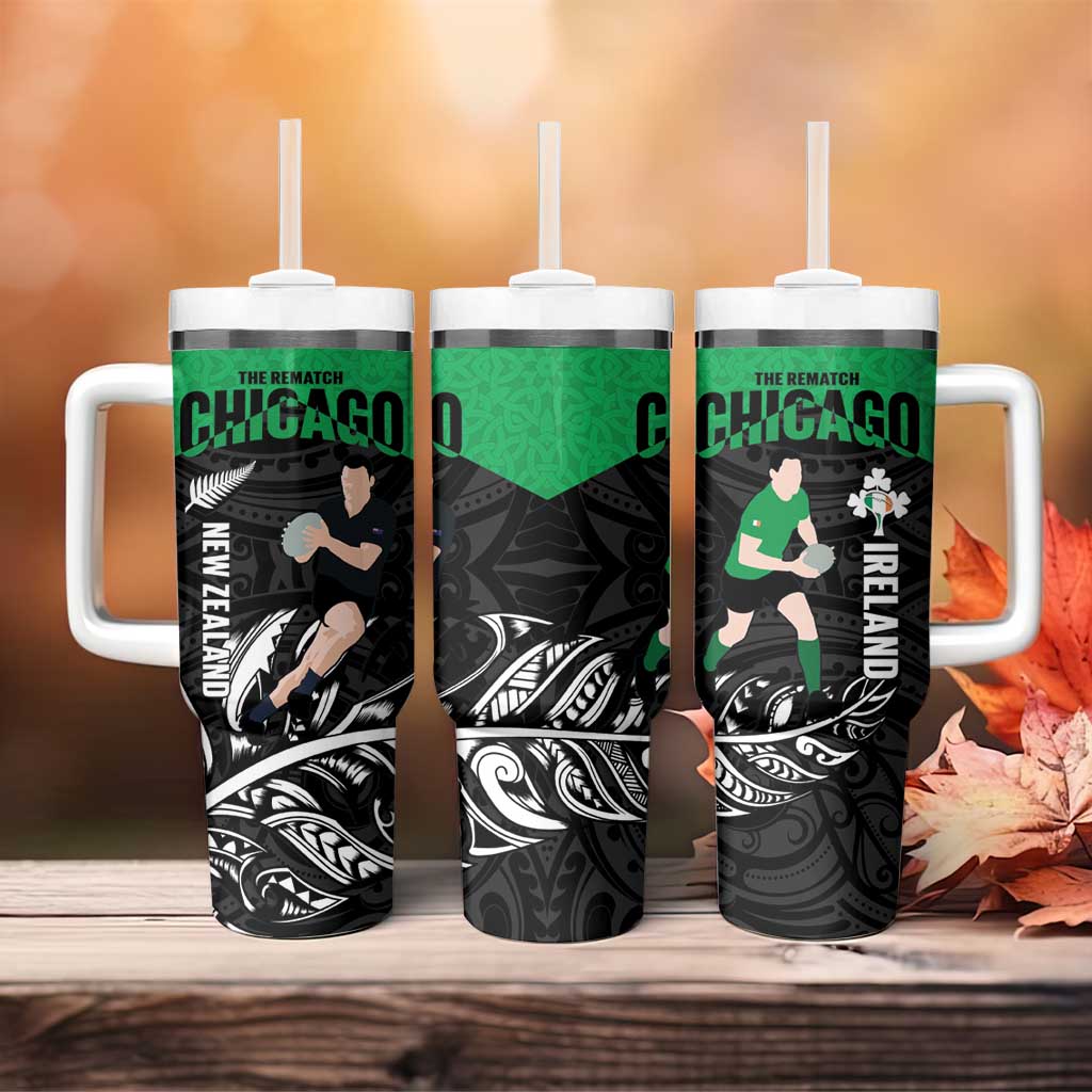 New Zealand and Ireland Rugby Tumbler With Handle Chicago 2025 Go All Black Shamrocks - Aussie Hoodie