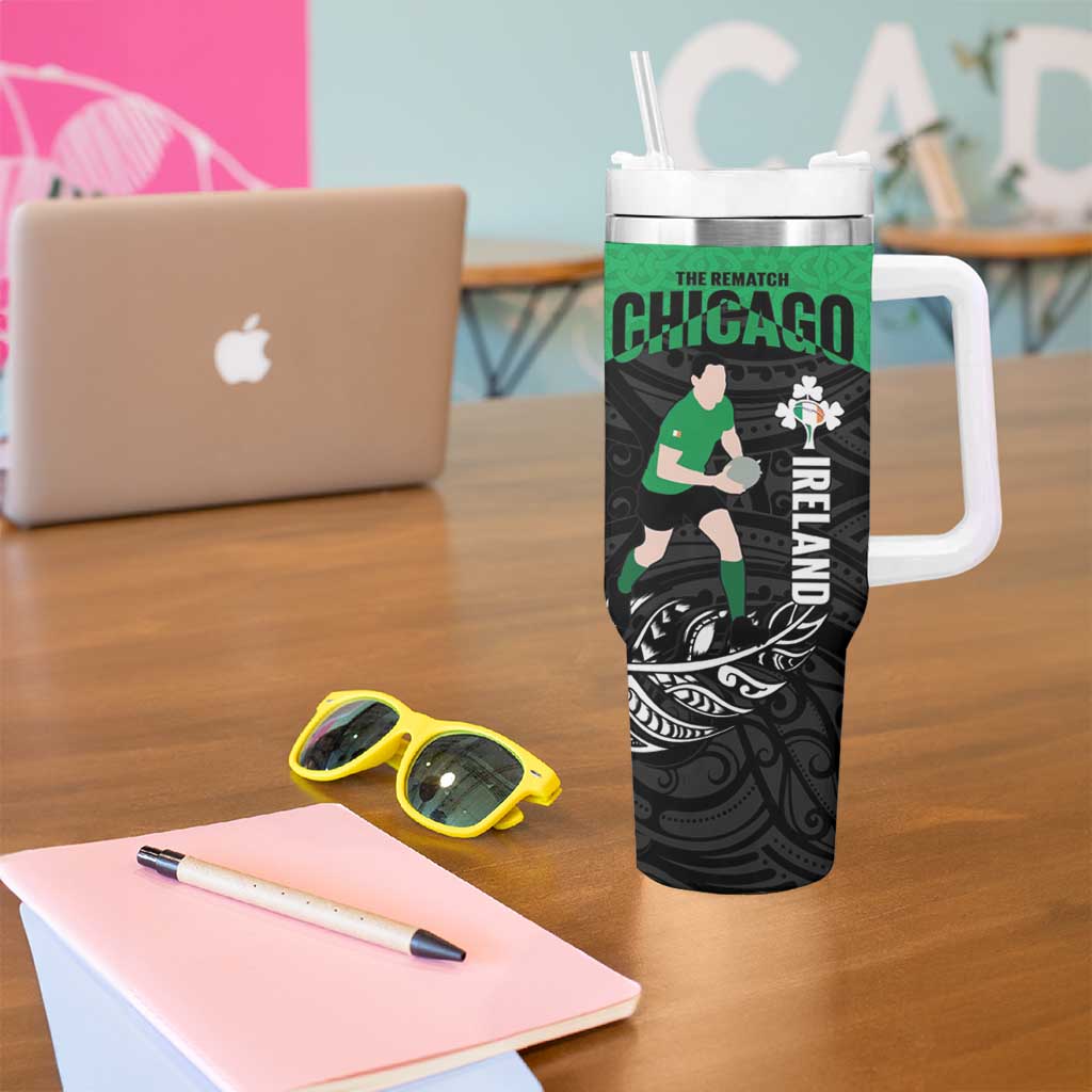 New Zealand and Ireland Rugby Tumbler With Handle Chicago 2025 Go All Black Shamrocks - Aussie Hoodie