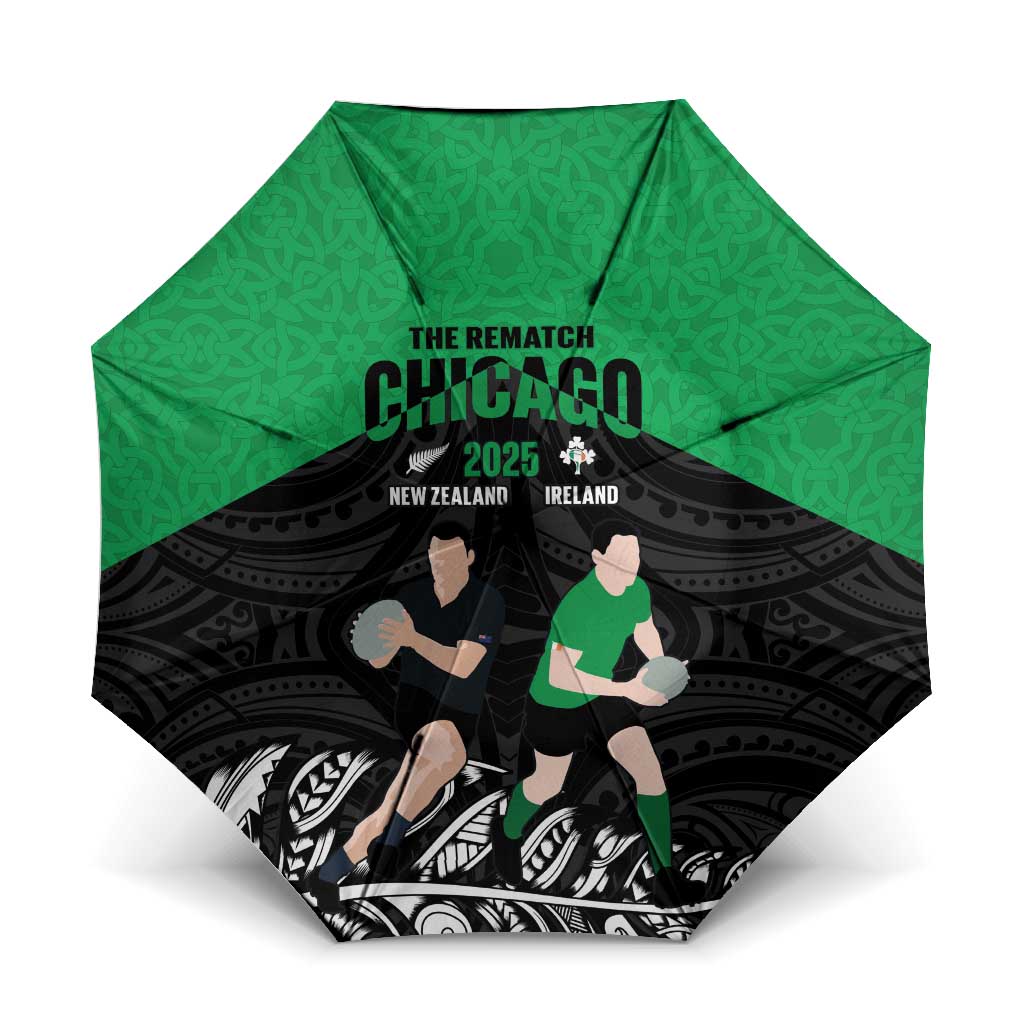 New Zealand and Ireland Rugby Umbrella Chicago 2025 Go All Black Shamrocks - Aussie Hoodie