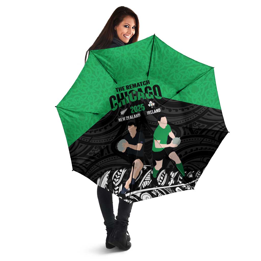 New Zealand and Ireland Rugby Umbrella Chicago 2025 Go All Black Shamrocks - Aussie Hoodie