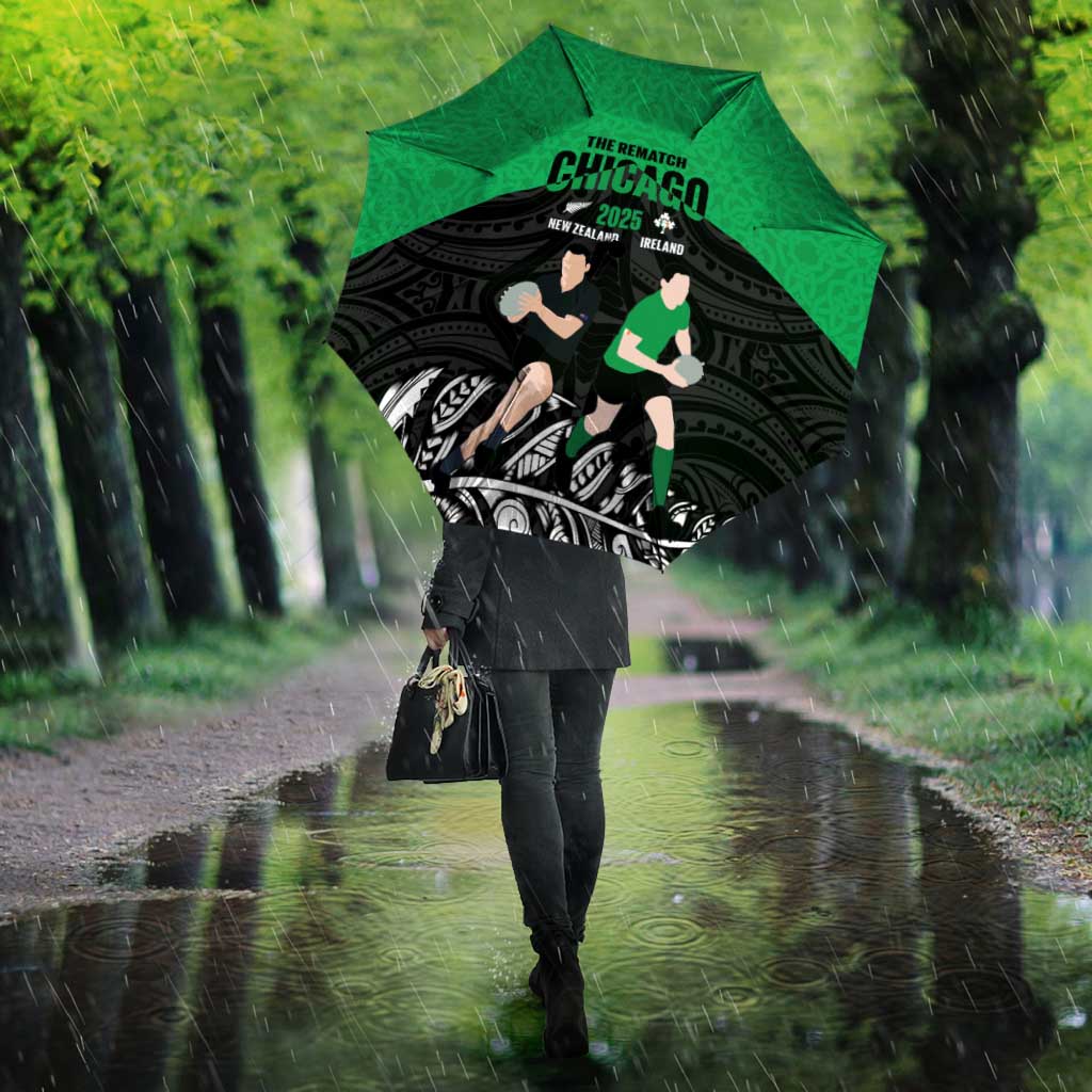 New Zealand and Ireland Rugby Umbrella Chicago 2025 Go All Black Shamrocks - Aussie Hoodie