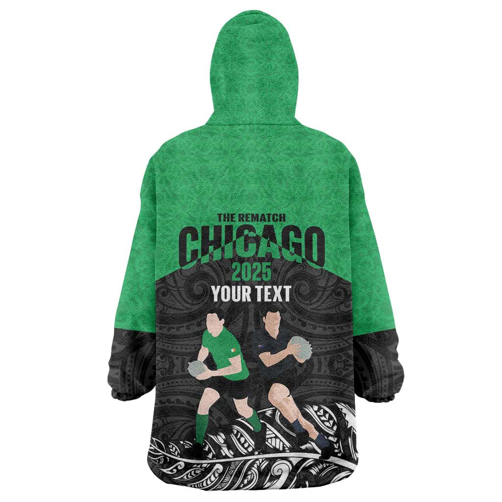 New Zealand and Ireland Rugby Custom Wearable Blanket Hoodie Chicago 2025 Go All Black Shamrocks - Aussie Hoodie