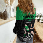 New Zealand and Ireland Rugby Custom Women Casual Shirt Chicago 2025 Go All Black Shamrocks - Aussie Hoodie