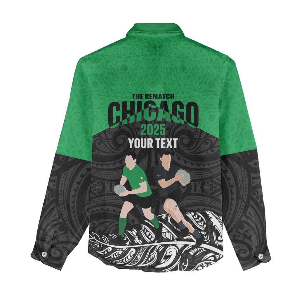New Zealand and Ireland Rugby Custom Women Casual Shirt Chicago 2025 Go All Black Shamrocks - Aussie Hoodie