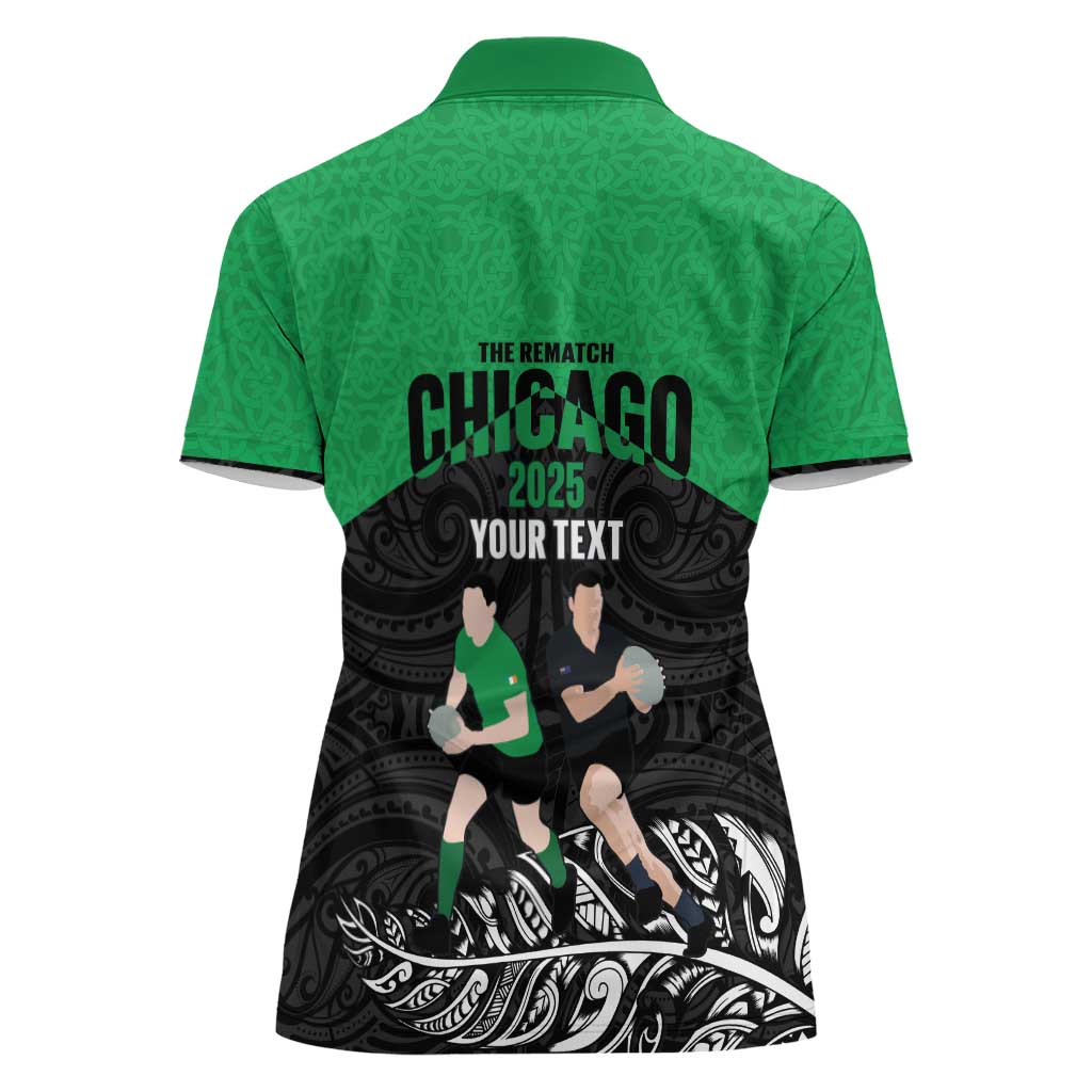 New Zealand and Ireland Rugby Custom Women Polo Shirt Chicago 2025 Go All Black Shamrocks - Aussie Hoodie