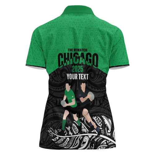 New Zealand and Ireland Rugby Custom Women Polo Shirt Chicago 2025 Go All Black Shamrocks - Aussie Hoodie