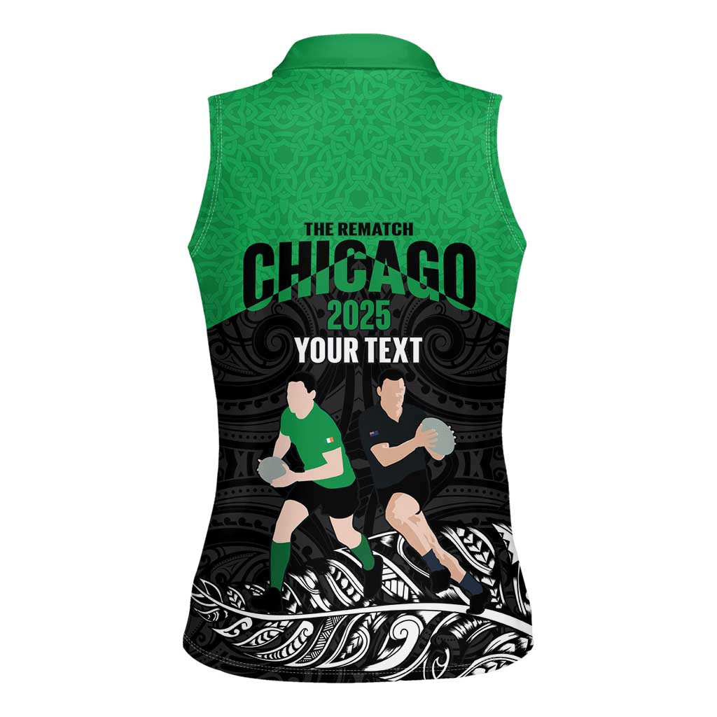 New Zealand and Ireland Rugby Custom Women Sleeveless Polo Shirt Chicago 2025 Go All Black Shamrocks - Aussie Hoodie