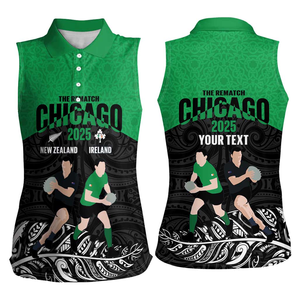 New Zealand and Ireland Rugby Custom Women Sleeveless Polo Shirt Chicago 2025 Go All Black Shamrocks - Aussie Hoodie