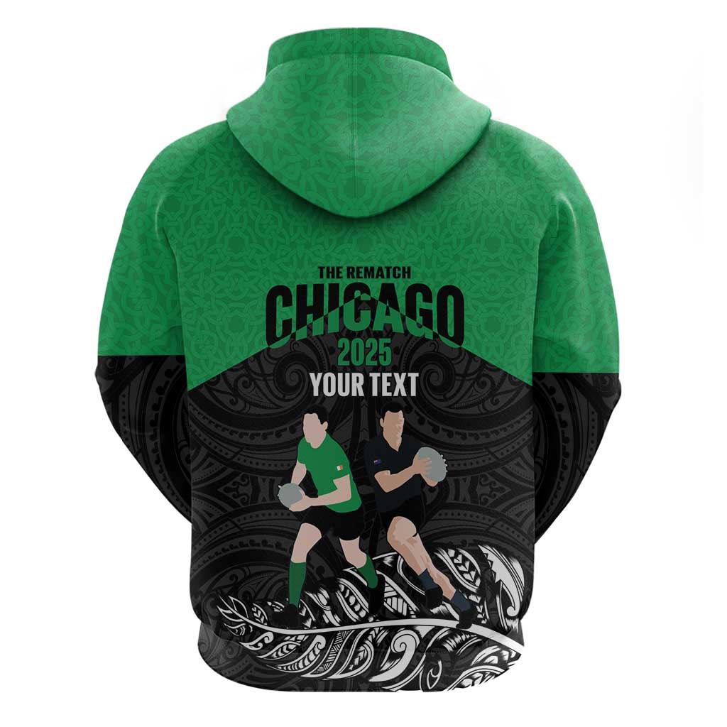 New Zealand and Ireland Rugby Custom Zip Hoodie Chicago 2025 Go All Black Shamrocks - Aussie Hoodie