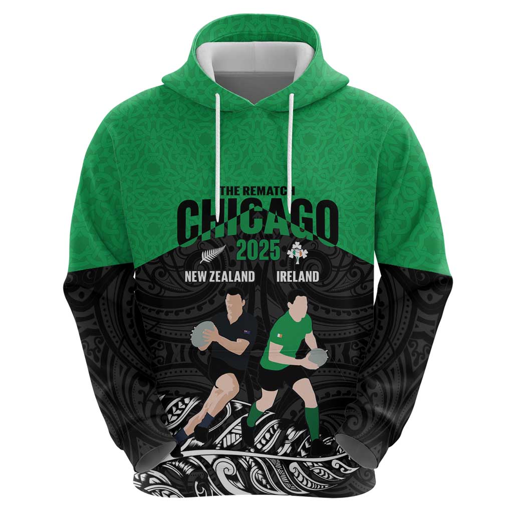 New Zealand and Ireland Rugby Custom Zip Hoodie Chicago 2025 Go All Black Shamrocks - Aussie Hoodie