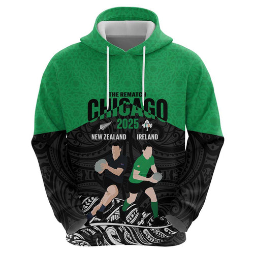 New Zealand and Ireland Rugby Custom Zip Hoodie Chicago 2025 Go All Black Shamrocks - Aussie Hoodie