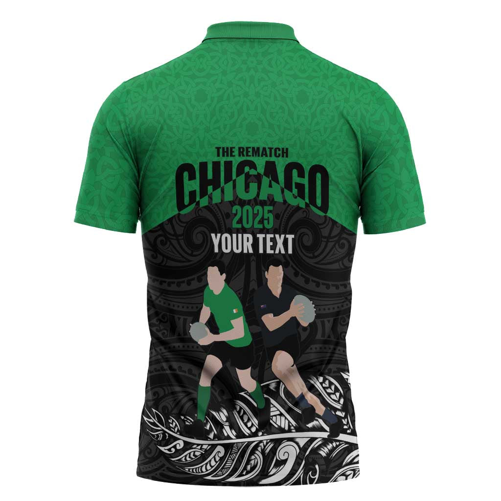 New Zealand and Ireland Rugby Custom Zipper Polo Shirt Chicago 2025 Go All Black Shamrocks - Aussie Hoodie