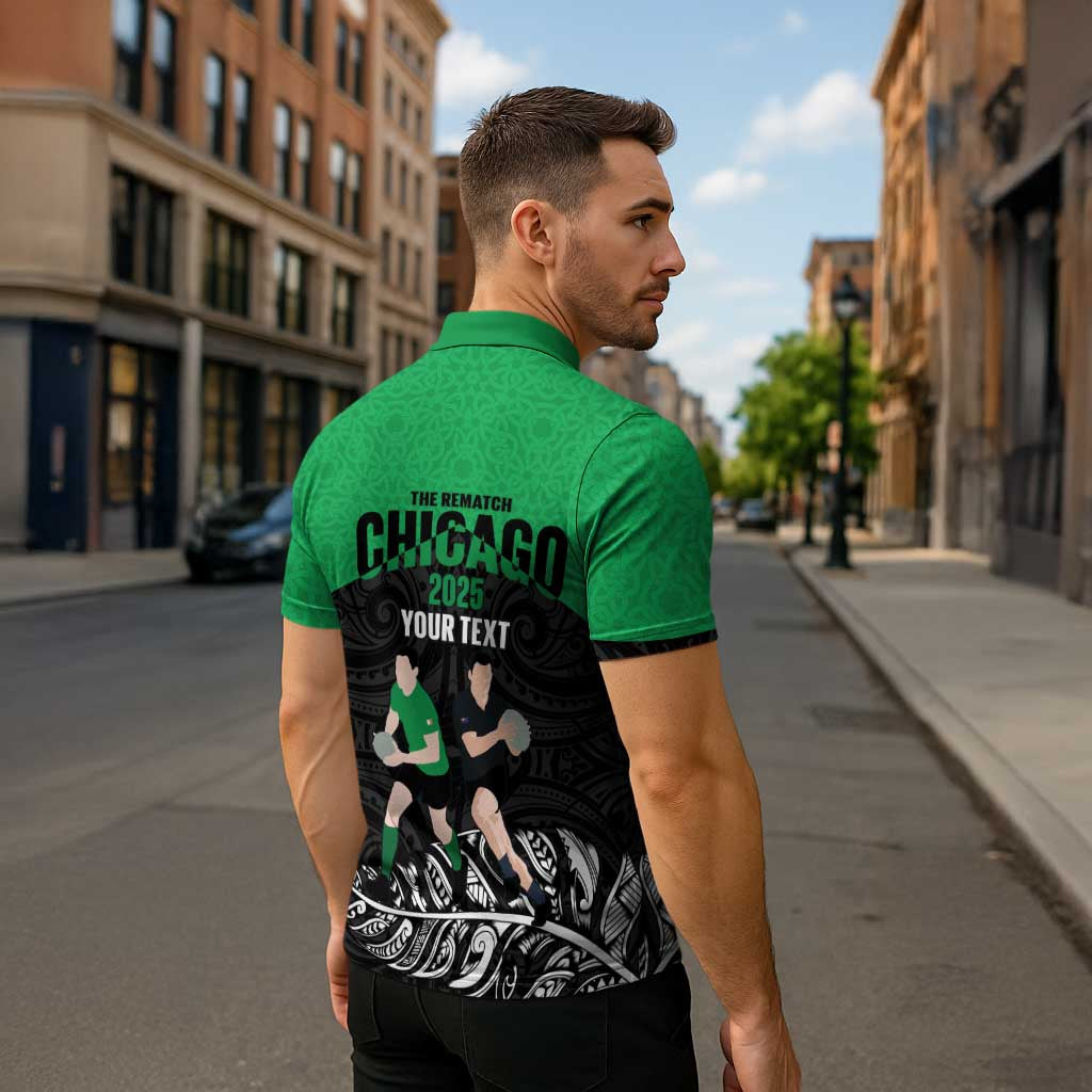 New Zealand and Ireland Rugby Custom Zipper Polo Shirt Chicago 2025 Go All Black Shamrocks - Aussie Hoodie