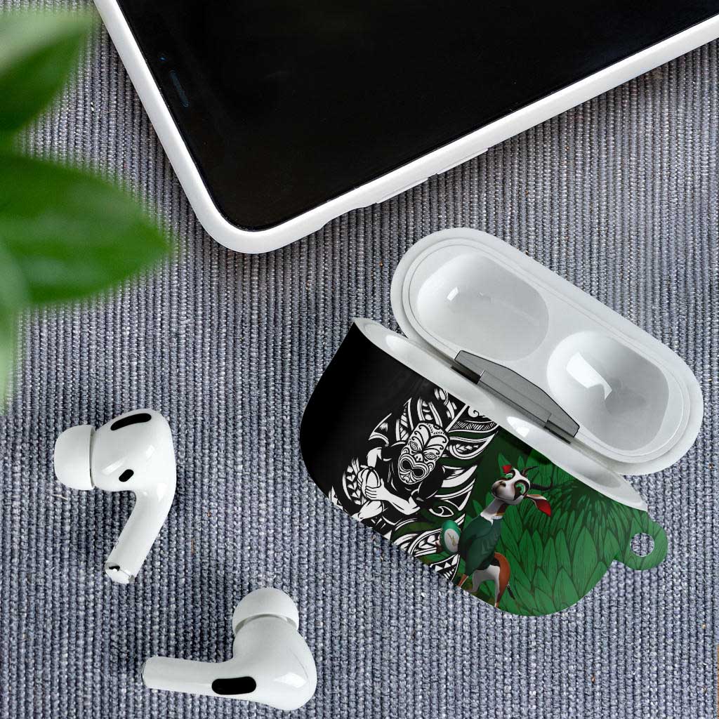 New Zealand and South Africa Rugby Custom AirPods Case Maori Tiki Fern Springboks Kente Pattern - Aussie Hoodie