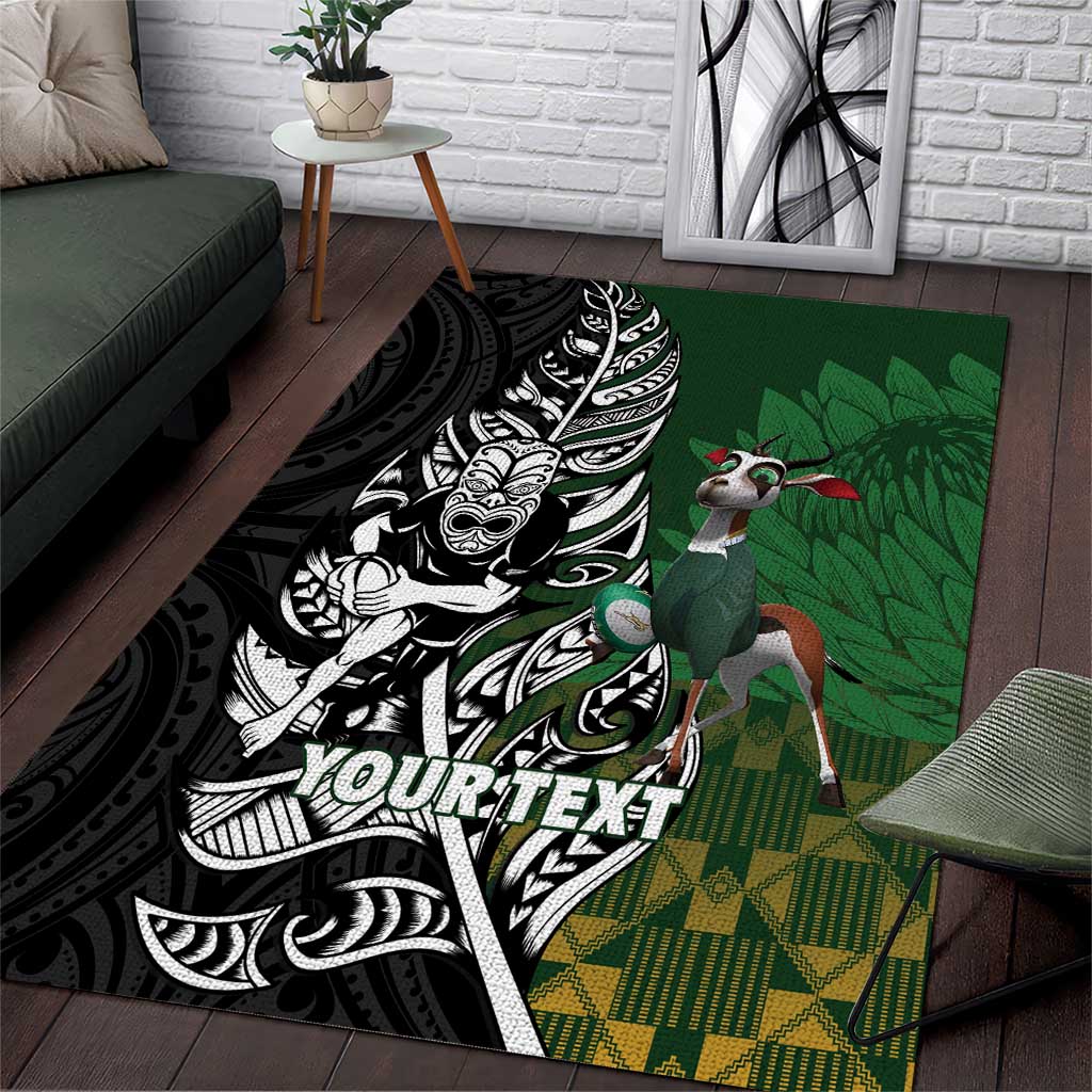 New Zealand and South Africa Rugby Custom Area Rug Maori Tiki Fern Springboks Kente Pattern - Aussie Hoodie