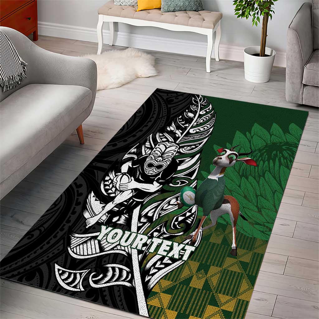 New Zealand and South Africa Rugby Custom Area Rug Maori Tiki Fern Springboks Kente Pattern - Aussie Hoodie