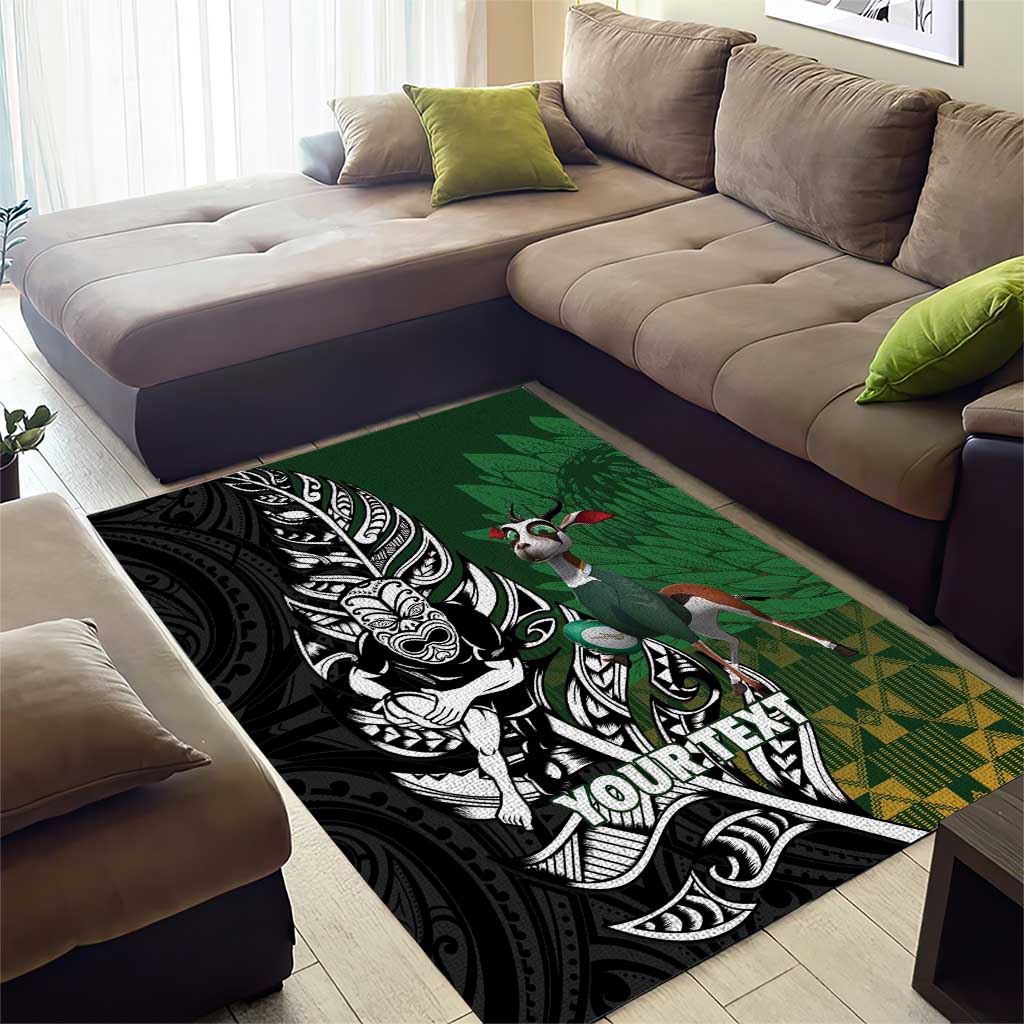 New Zealand and South Africa Rugby Custom Area Rug Maori Tiki Fern Springboks Kente Pattern - Aussie Hoodie