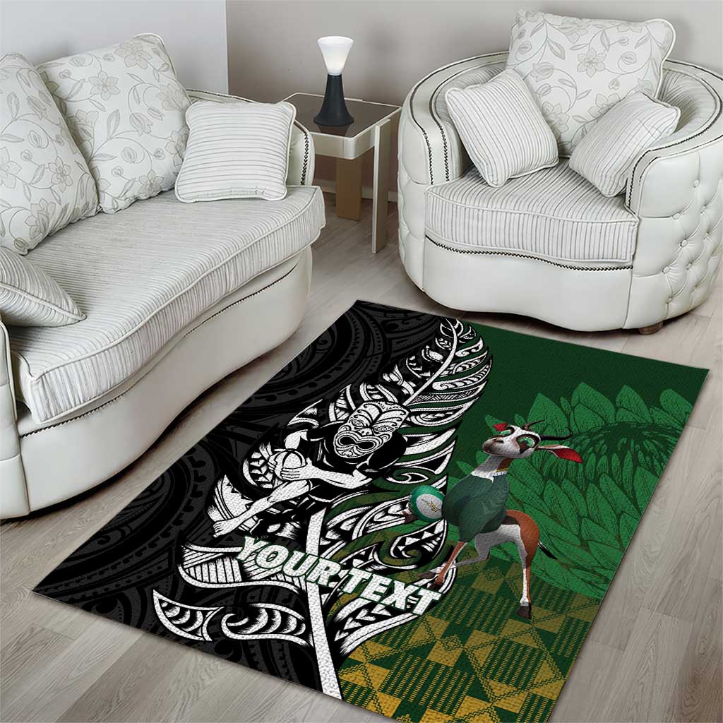 New Zealand and South Africa Rugby Custom Area Rug Maori Tiki Fern Springboks Kente Pattern - Aussie Hoodie
