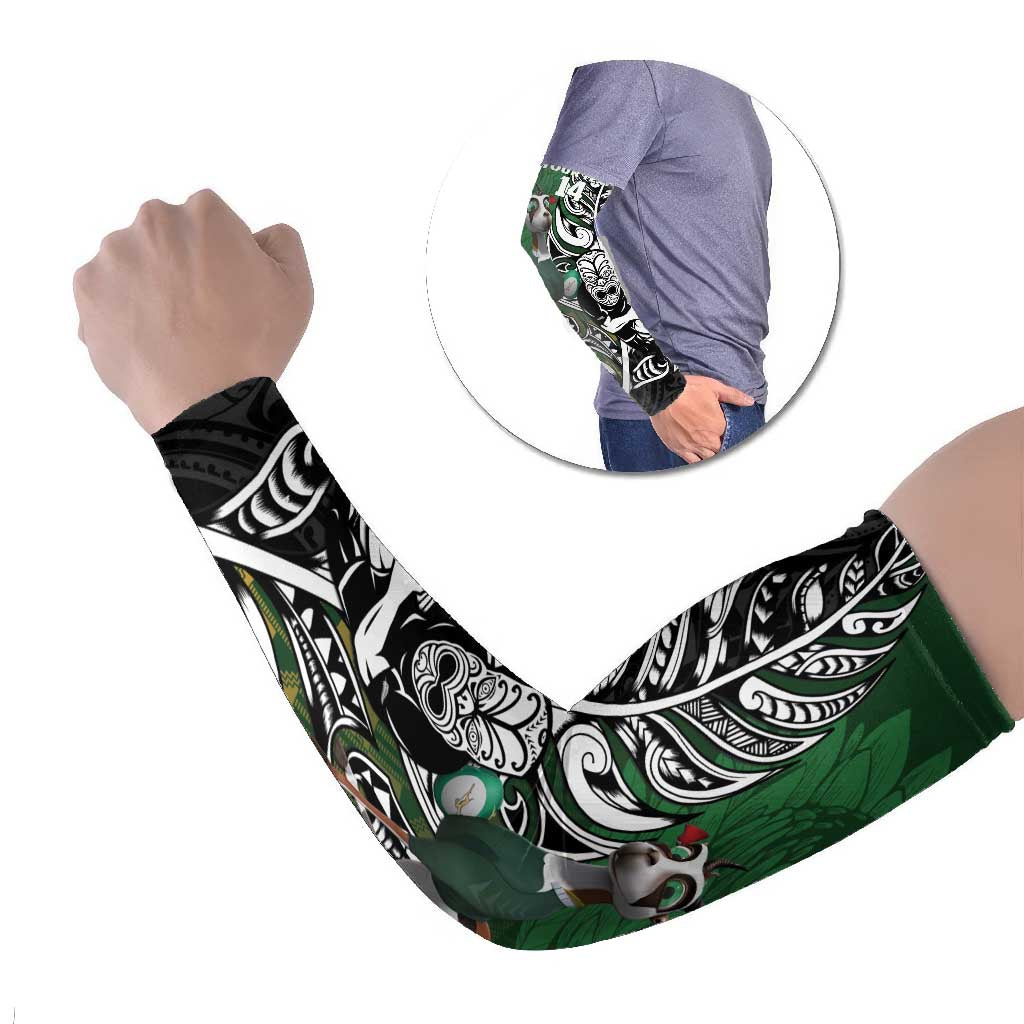 New Zealand and South Africa Rugby Custom Arm Sleeves Maori Tiki Fern Springboks Kente Pattern - Aussie Hoodie