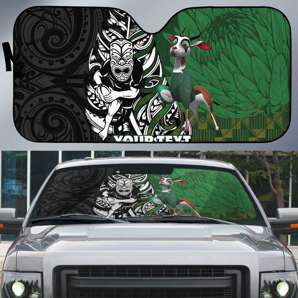 New Zealand and South Africa Rugby Custom Auto Sun Shade Maori Tiki Fern Springboks Kente Pattern - Aussie Hoodie