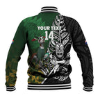 New Zealand and South Africa Rugby Custom Baseball Jacket Maori Tiki Fern Springboks Kente Pattern - Aussie Hoodie