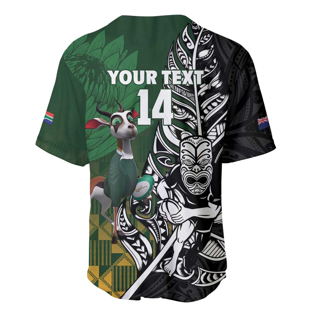 New Zealand and South Africa Rugby Custom Baseball Jersey Maori Tiki Fern Springboks Kente Pattern - Aussie Hoodie