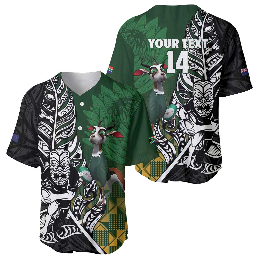 New Zealand and South Africa Rugby Custom Baseball Jersey Maori Tiki Fern Springboks Kente Pattern - Aussie Hoodie