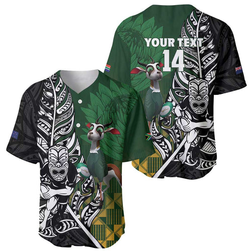 New Zealand and South Africa Rugby Custom Baseball Jersey Maori Tiki Fern Springboks Kente Pattern - Aussie Hoodie