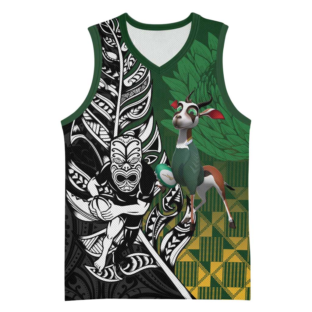 New Zealand and South Africa Rugby Custom Basketball Jersey Maori Tiki Fern Springboks Kente Pattern - Aussie Hoodie