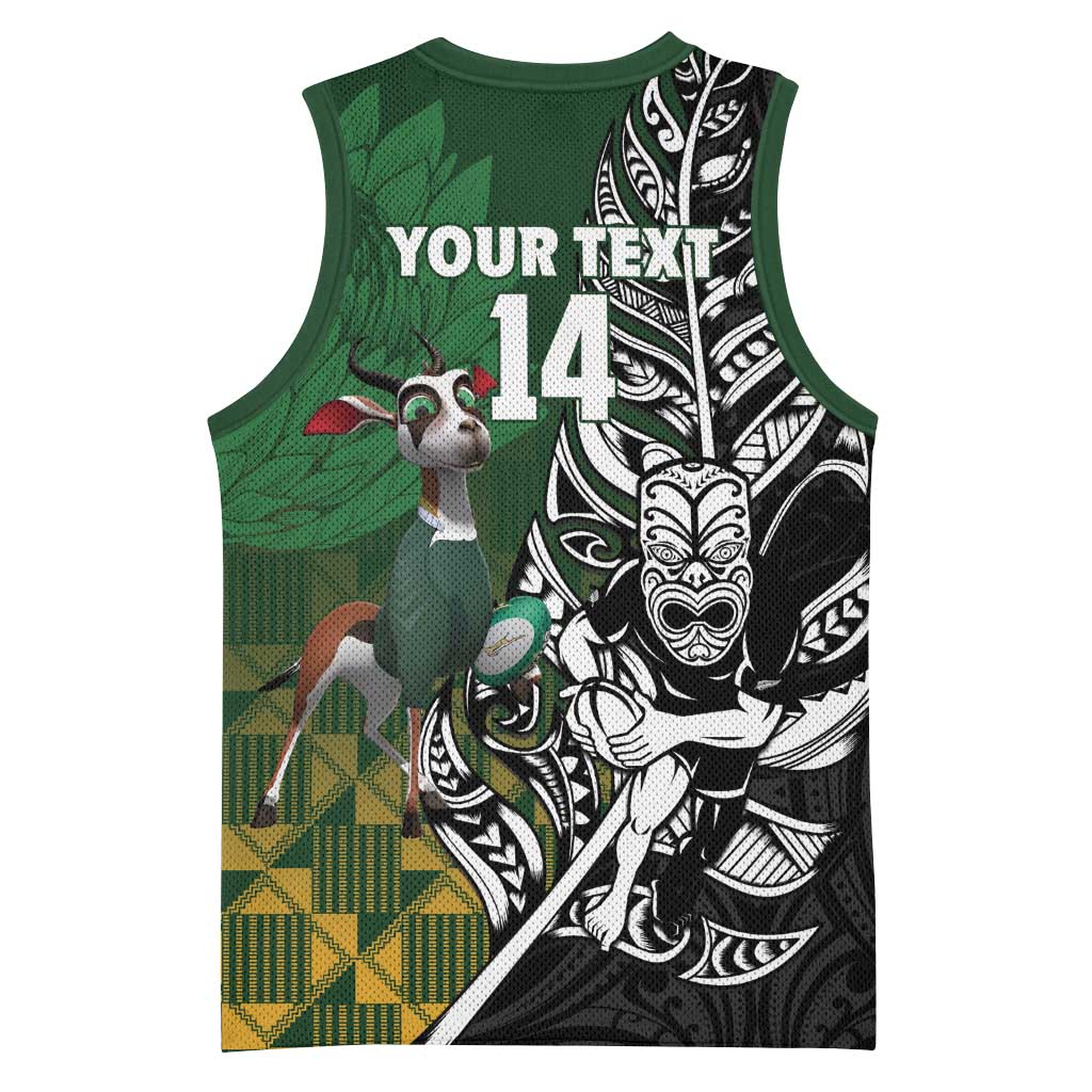 New Zealand and South Africa Rugby Custom Basketball Jersey Maori Tiki Fern Springboks Kente Pattern - Aussie Hoodie