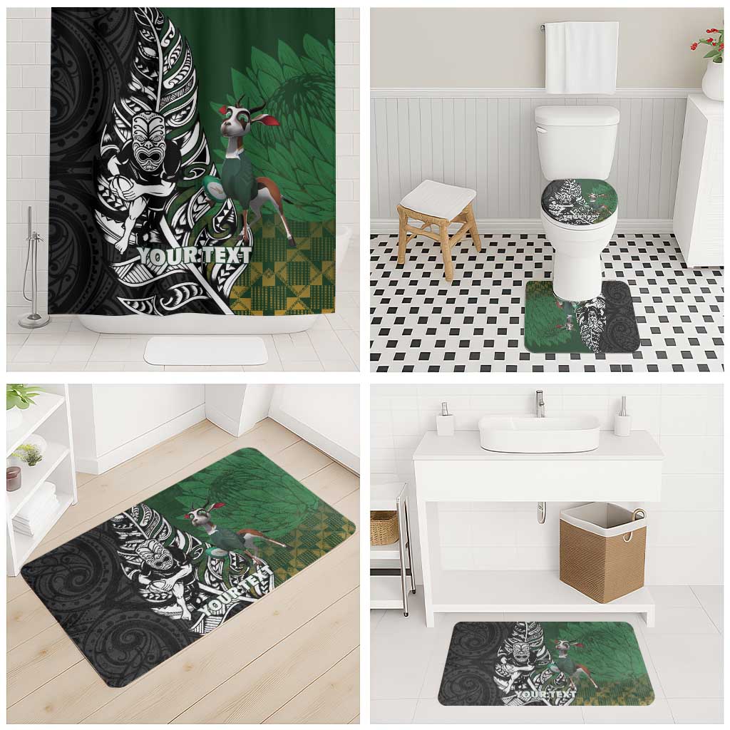 New Zealand and South Africa Rugby Custom Bathroom Set Maori Tiki Fern Springboks Kente Pattern - Aussie Hoodie