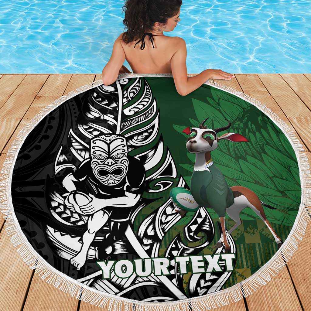 New Zealand and South Africa Rugby Custom Beach Blanket Maori Tiki Fern Springboks Kente Pattern - Aussie Hoodie