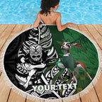 New Zealand and South Africa Rugby Custom Beach Blanket Maori Tiki Fern Springboks Kente Pattern - Aussie Hoodie