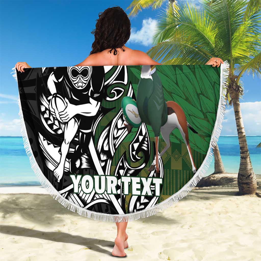 New Zealand and South Africa Rugby Custom Beach Blanket Maori Tiki Fern Springboks Kente Pattern - Aussie Hoodie