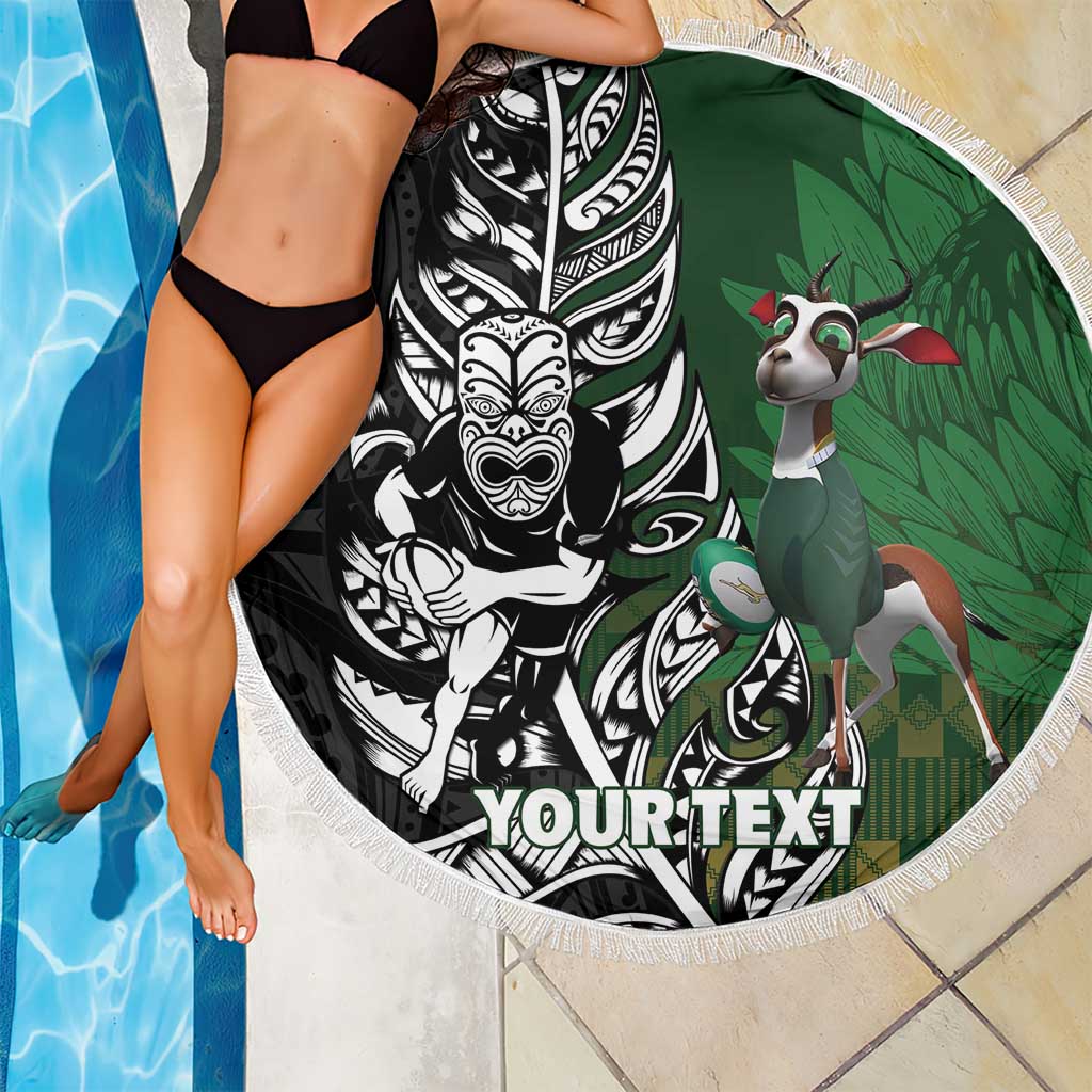 New Zealand and South Africa Rugby Custom Beach Blanket Maori Tiki Fern Springboks Kente Pattern - Aussie Hoodie