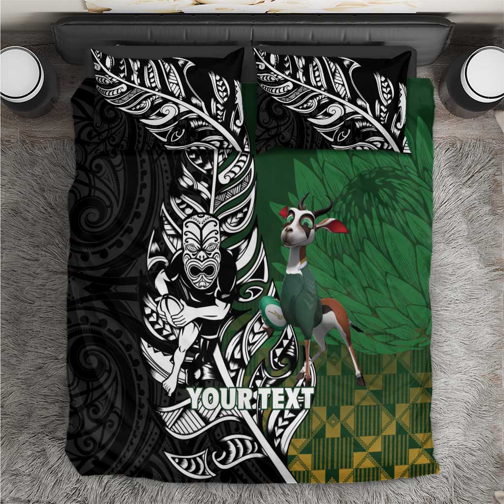 New Zealand and South Africa Rugby Custom Bedding Set Maori Tiki Fern Springboks Kente Pattern - Aussie Hoodie